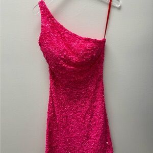 Sherri Hill Vibrant Pink One-Shoulder Dress